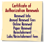 Certificate of Authorization Renewals